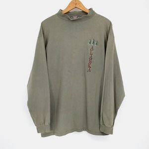 Vintage Alaska Distressed Nature Long Sleeve T-Shirt Made in USA Green Men's M